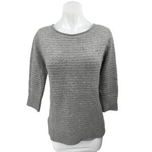 Club Monaco 100% Cashmere Women's Gray Knit 3/4 Sleeve Zip Sweater Shirt Top S